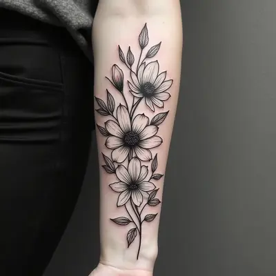 Delicate Floral Outline Temporary Tattoo