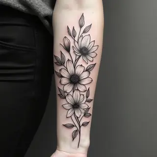 Delicate Floral Outline Temporary Tattoo