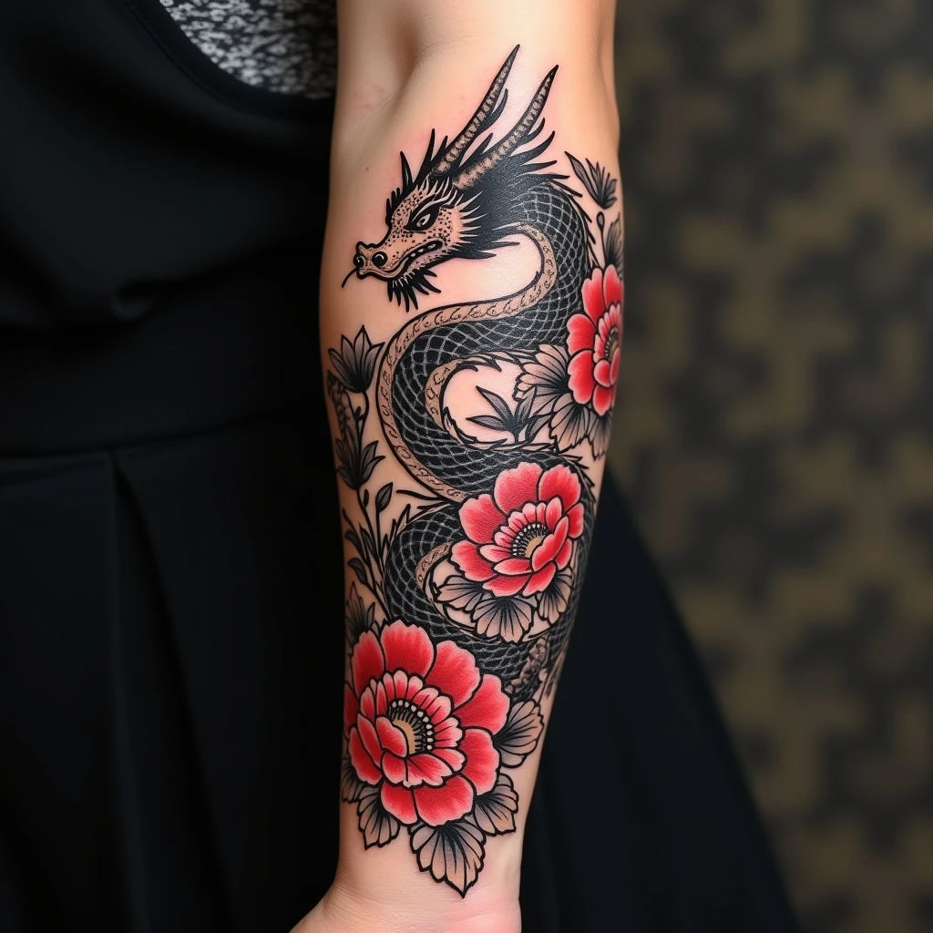 Dynamic Japanese Dragon Temporary Tattoo Design