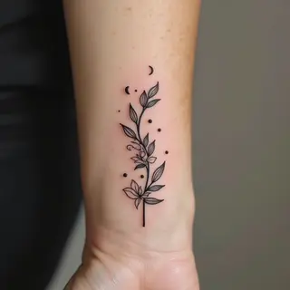 Delicate Floral and Lunar Finger Tattoo Design