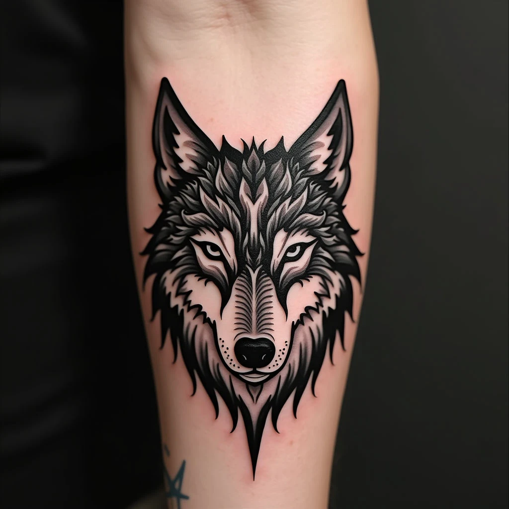 Tribal Wolf Face Temporary Tattoo Design