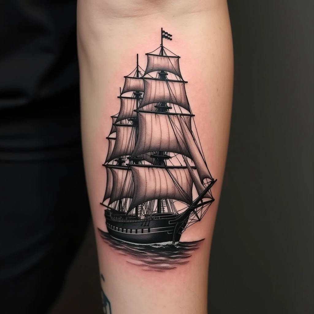 Detailed Temporary Ship Tattoo Design