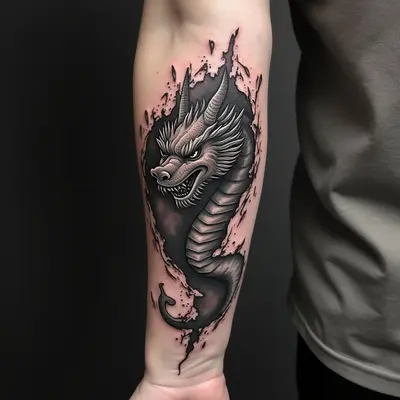 Dynamic Dragon Tattoo: A Study in Black and Grey Realism