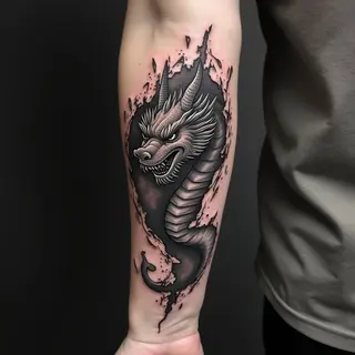 Dynamic Dragon Tattoo: A Study in Black and Grey Realism