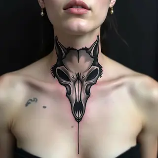 Dramatic Wolf Skull Neck Tattoo: Design & Inspiration
