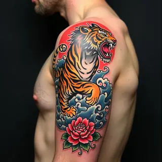 Traditional Japanese Tiger Flash Tattoo Design