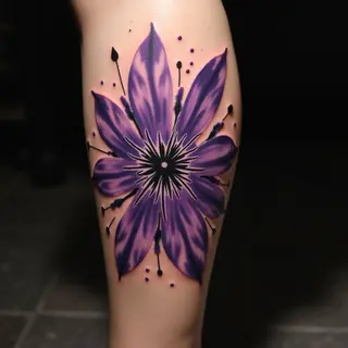 Purple Watercolor Old School Calf Tattoo Design
