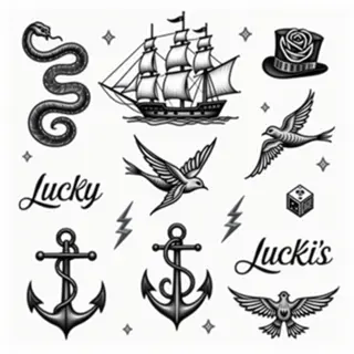Classic Flash Tattoo Sheet: Symbols of Fortune and Adventure