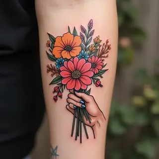Classic Floral Bouquet Tattoo Design