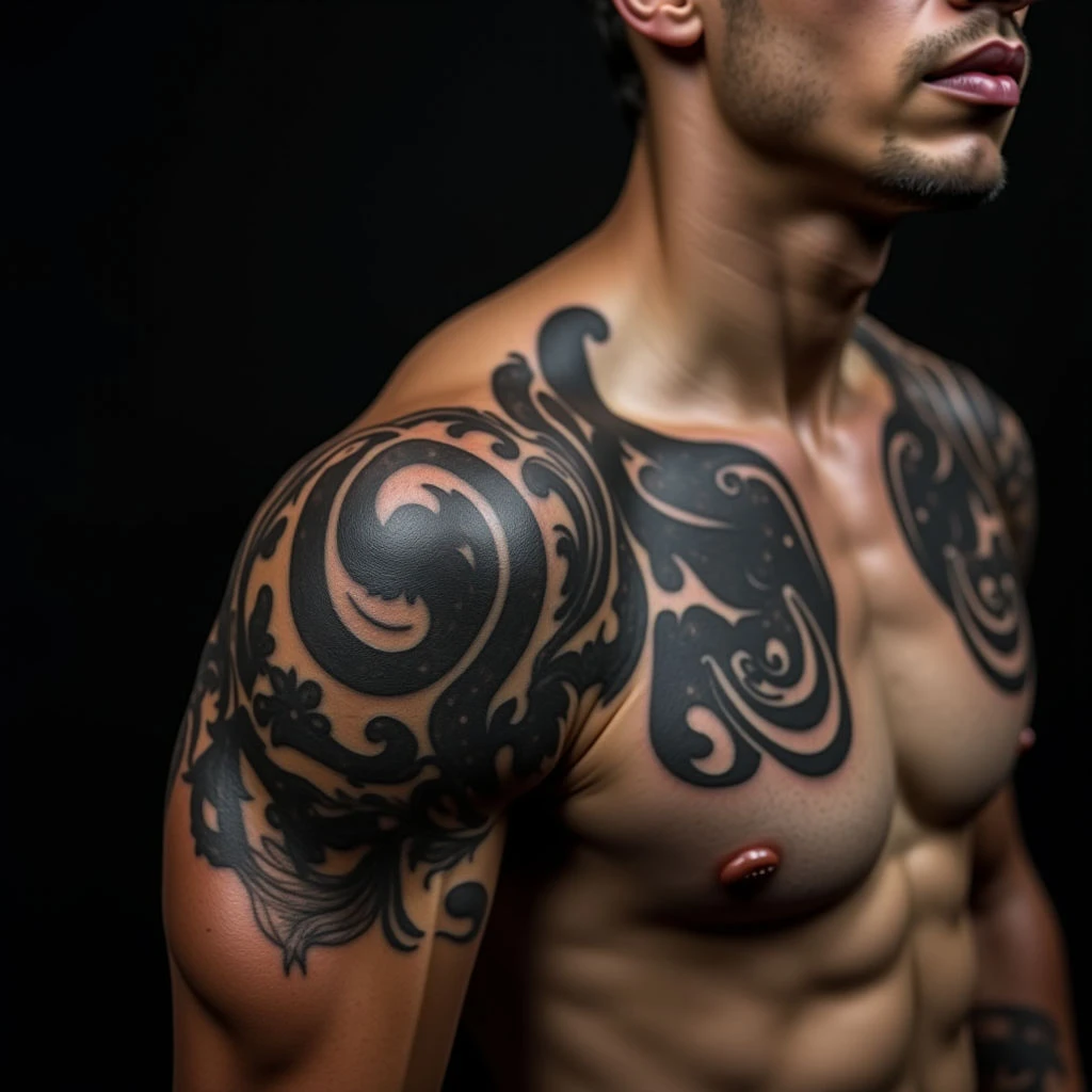 Strong Shoulder Tattoos for Men: Traditional Grey Designs