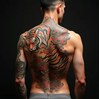 Majestic Tiger and Dragon Back Piece: A Traditional Japanese Irezumi