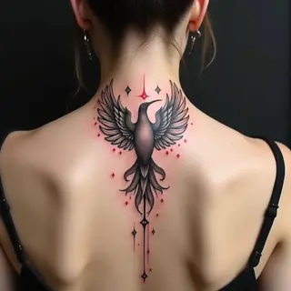 Traditional Neck Tattoo: Bird and Script Design