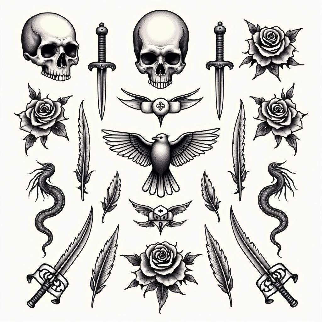 Vintage Tattoo Flash Sheet Design