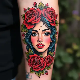 Traditional Floral Face Tattoo Design