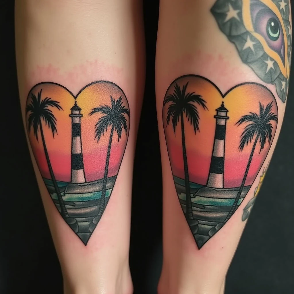 Traditional Lighthouse and Eye Tattoo Design