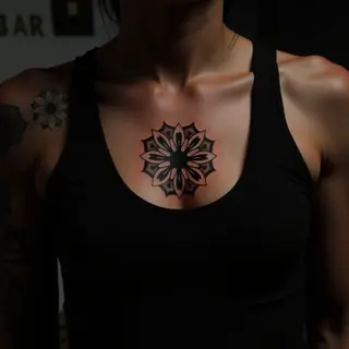 Bold Chest Tattoos: Trash Polka with Gold Accents