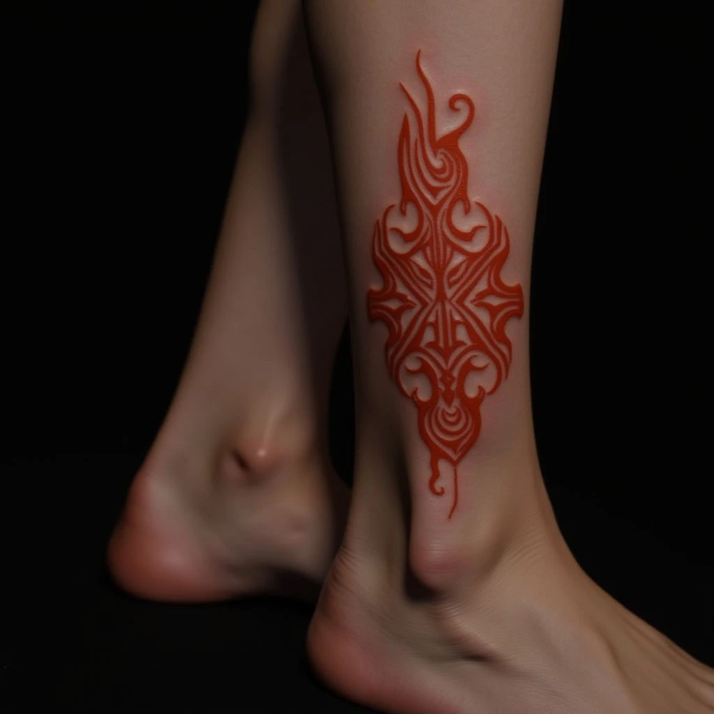 Brother & Sister Ankle Tattoos: Tribal Designs in Red & Orange