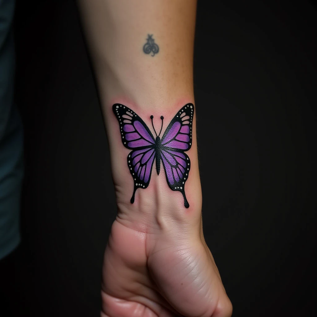 Purple Tribal Butterfly Tattoos for Hands: Neo-Traditional Designs