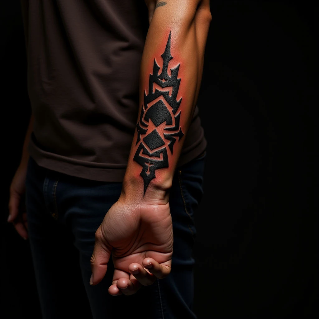 Powerful Tribal Head Cover Up Tattoo for Men - Orange Design