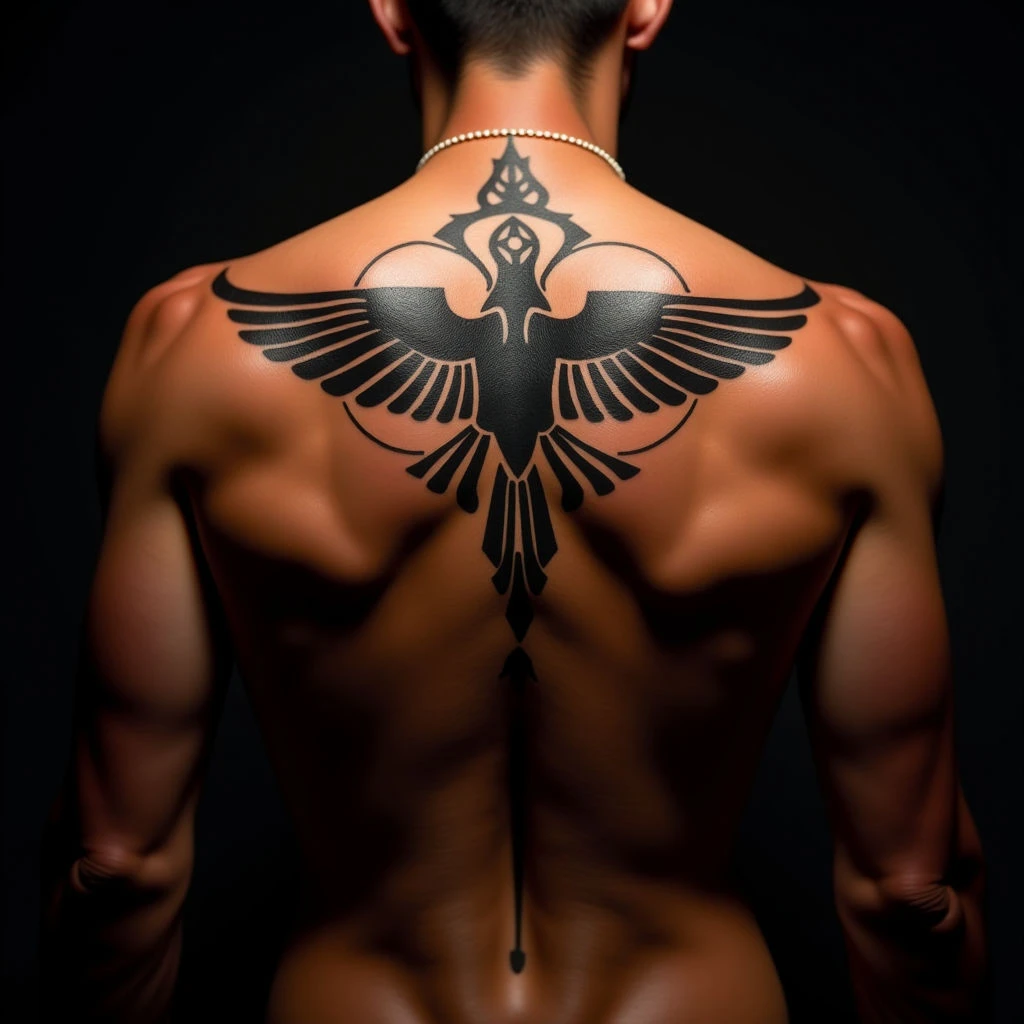 Powerful Native American Tribal Back Tattoos in Black & Orange
