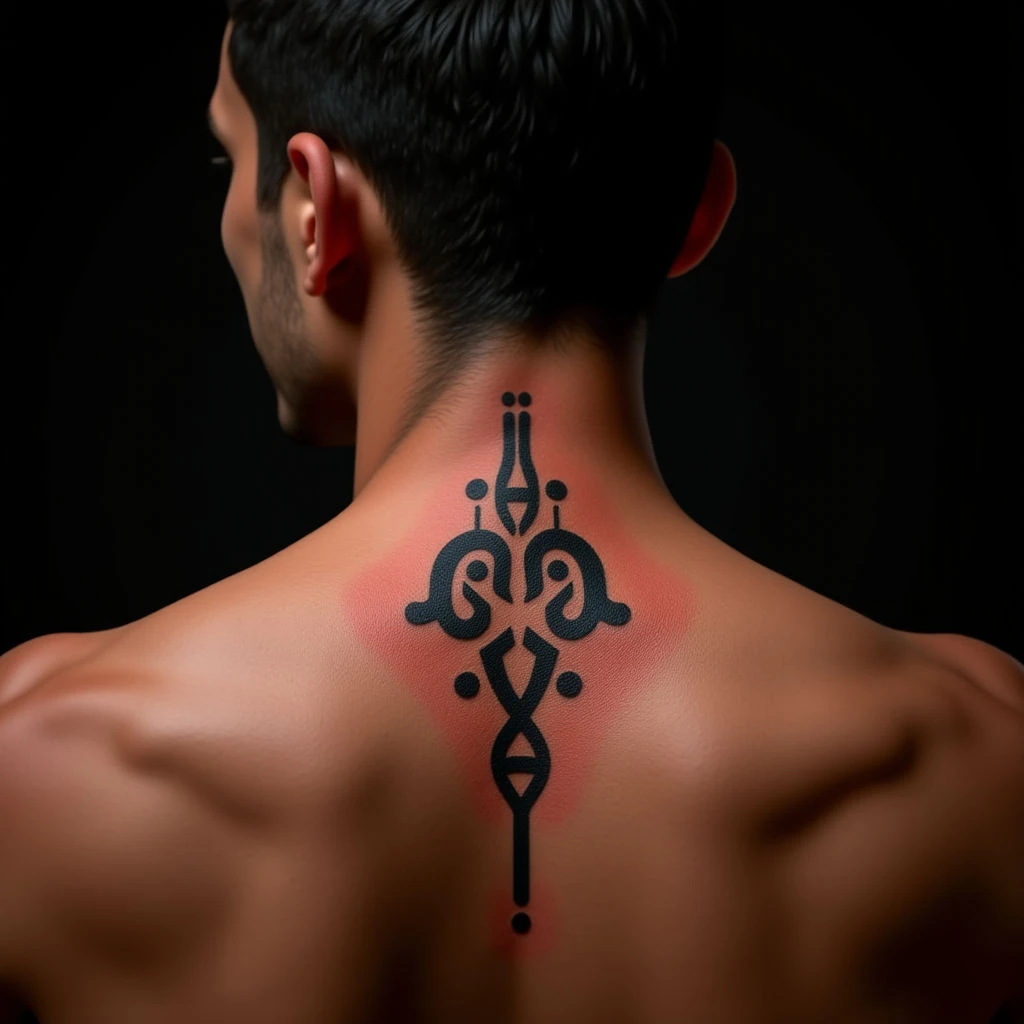 Tribal Sibling Tattoos for Three: Neck Designs & Orange Ink