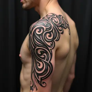 Dynamic Tribal Shoulder Tattoo Design