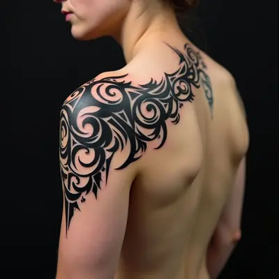 Dynamic Tribal Shoulder Tattoo Design
