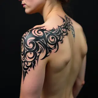 Dynamic Tribal Shoulder Tattoo Design