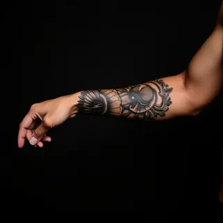 African Surreal Wrist Sleeve Tattoos: Brown Tribal Inspiration