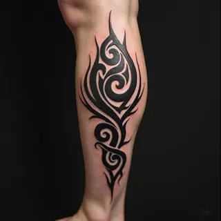 Dynamic Tribal Calf Tattoo Design