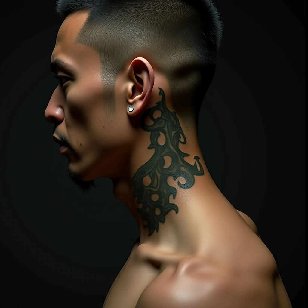 Green Japanese Tribal Tattoos for Men: Behind the Ear Designs