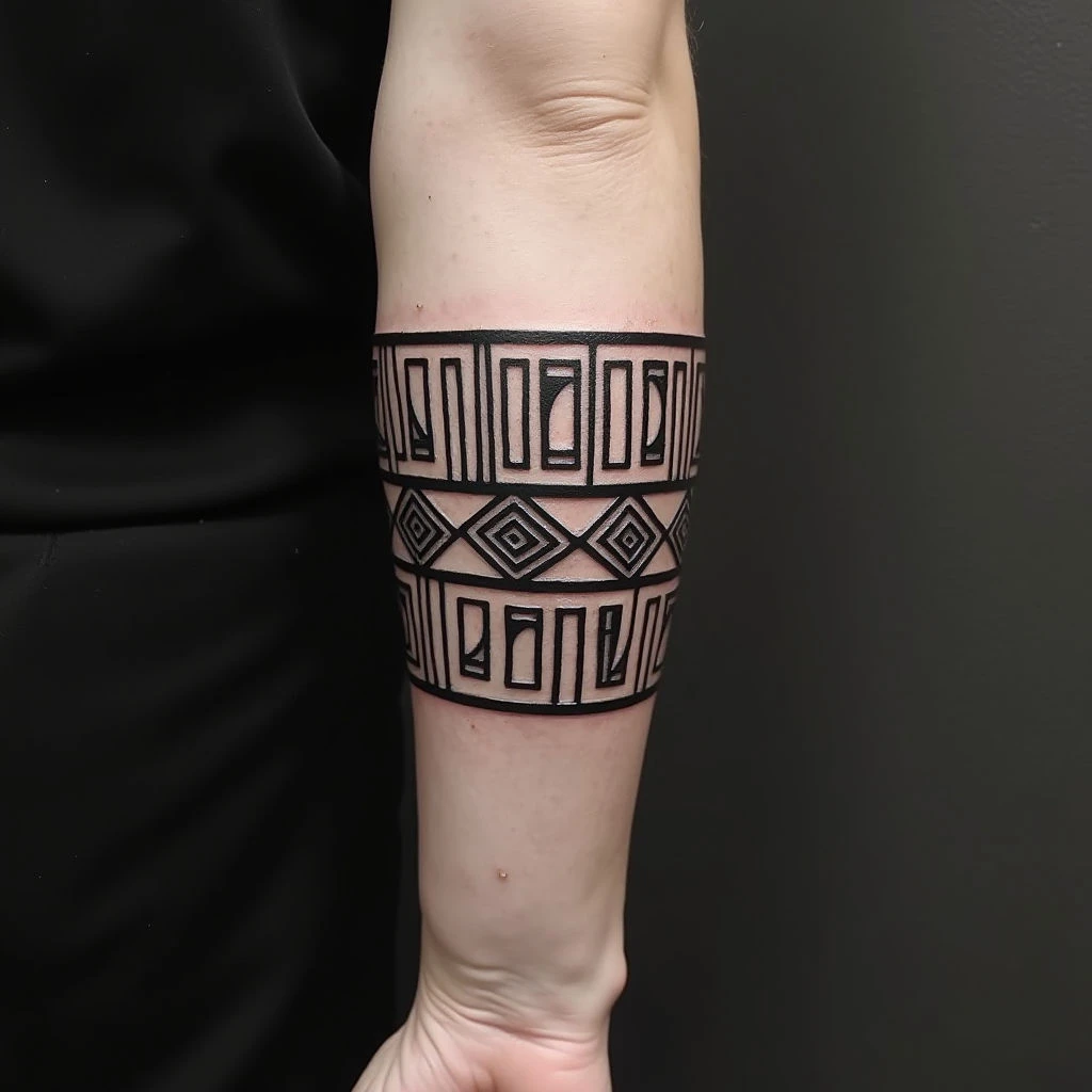 Geometric Tribal Forearm Band Tattoo Design