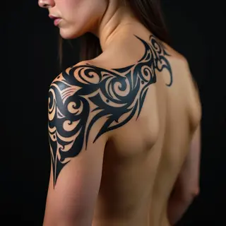 Dynamic Tribal Shoulder Tattoo Design
