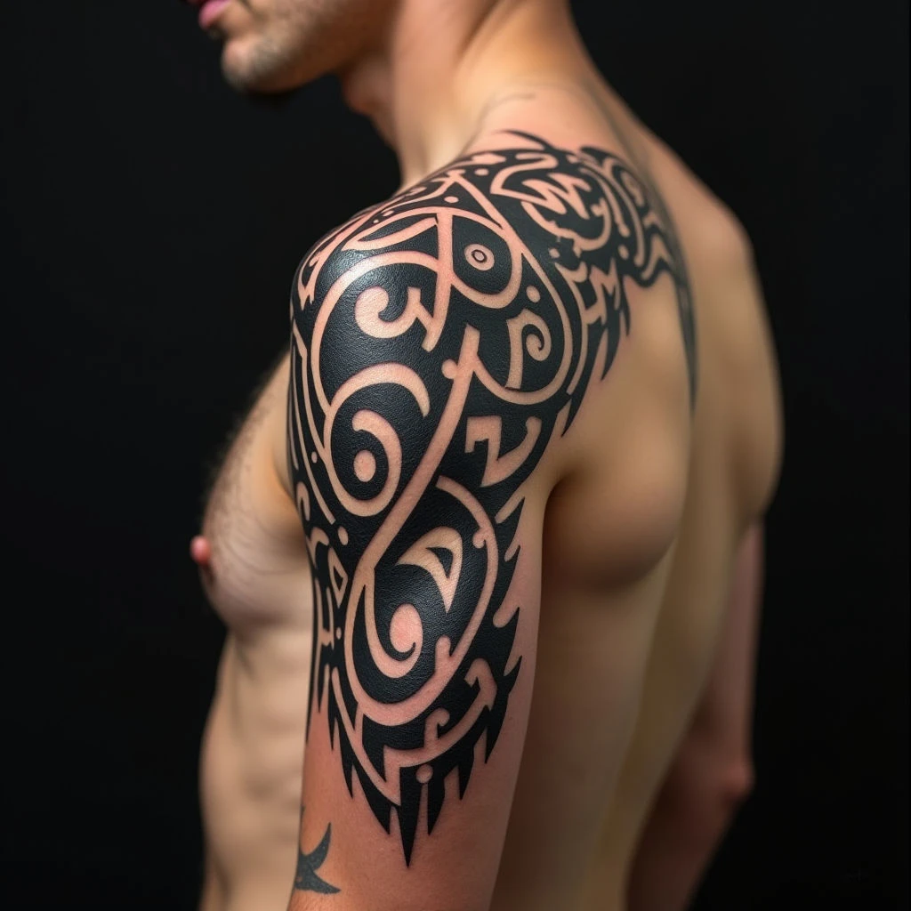 Dynamic Tribal Arm Sleeve Tattoo Design