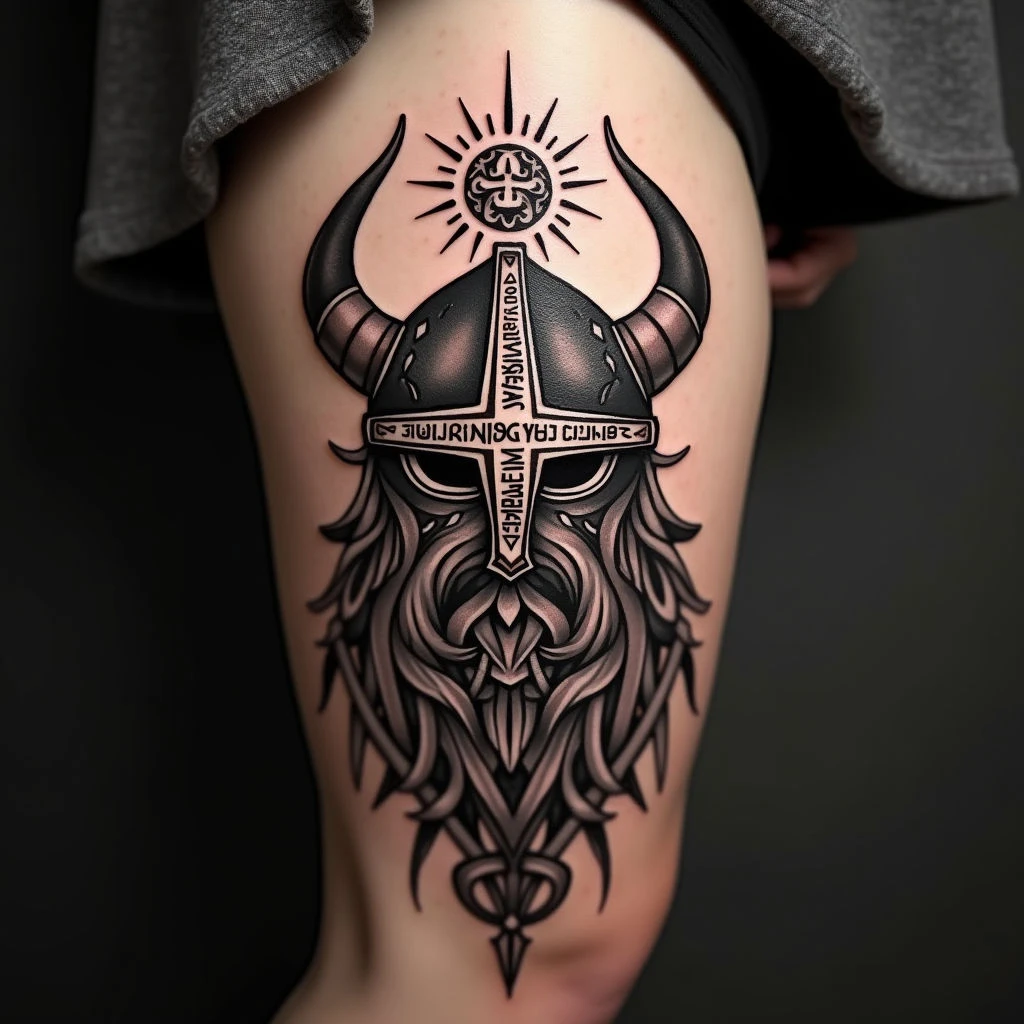 Viking Tribal Tattoo Design on Thigh
