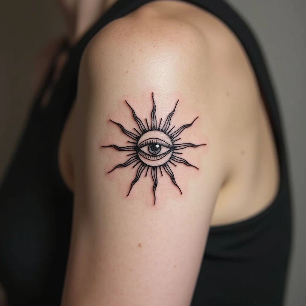 Delicate Sun Eye Tattoo: A Symbol of Protection and Vision