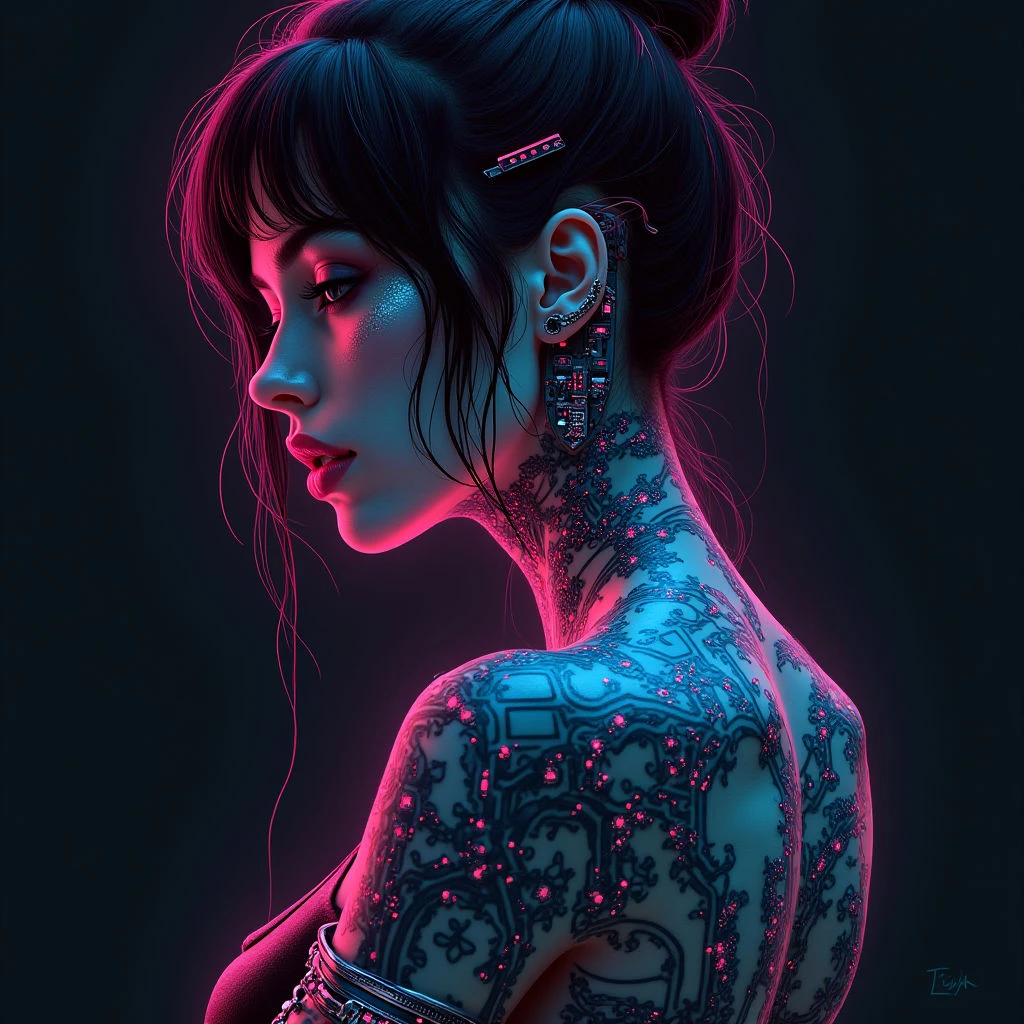 Unique Female Tattoo Ideas: Cyberpunk Visions & Neon Dreams