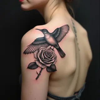 Detailed Bird and Rose Half Sleeve Tattoo Design