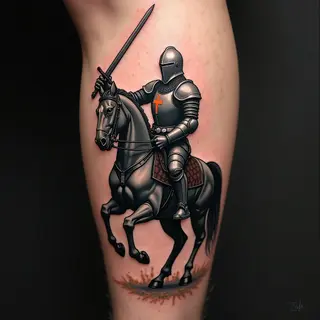 Knightly Resolve: A Biomechanical Warrior Leg Tattoo