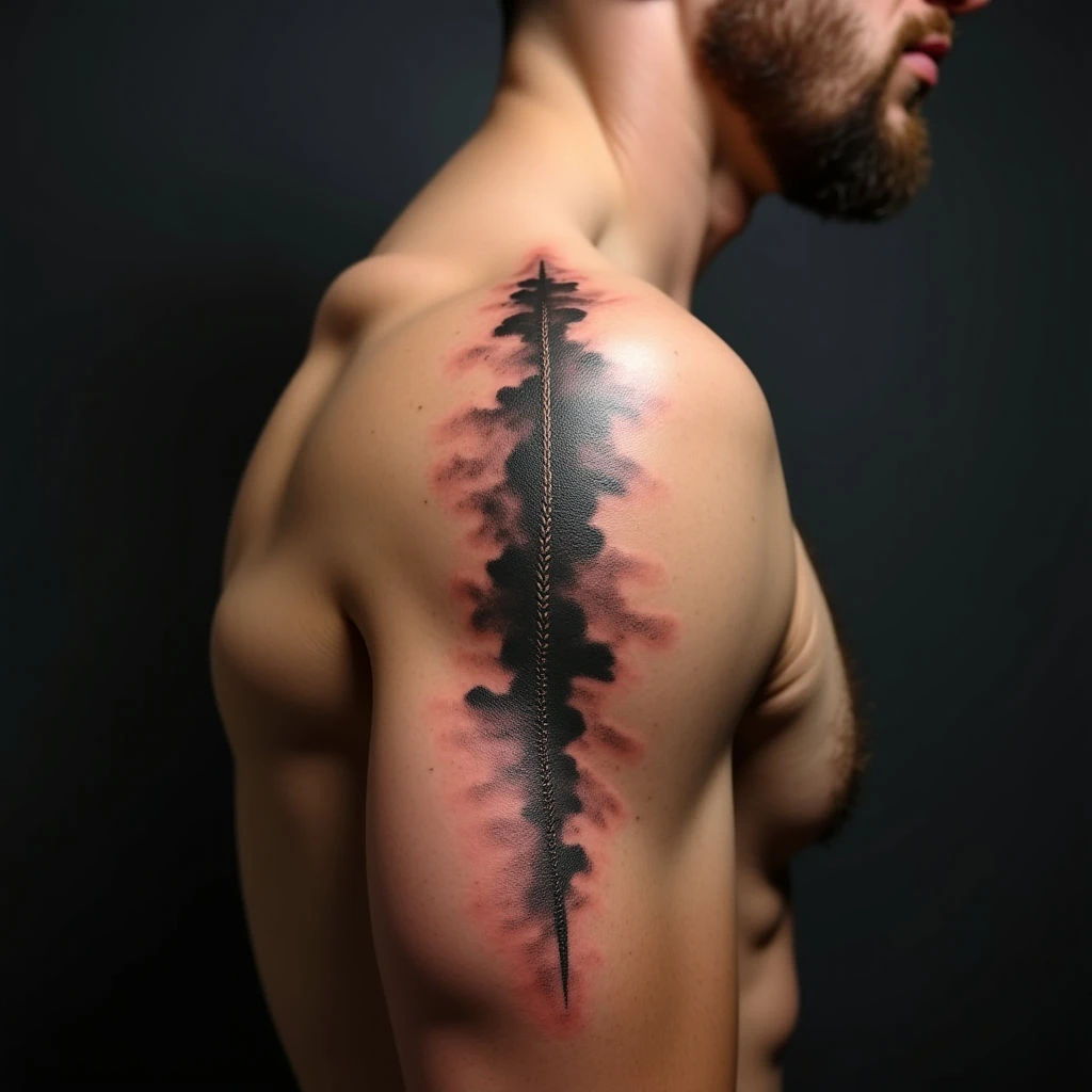 Copper Watercolor Geometric Spine Tattoo Ideas for Men