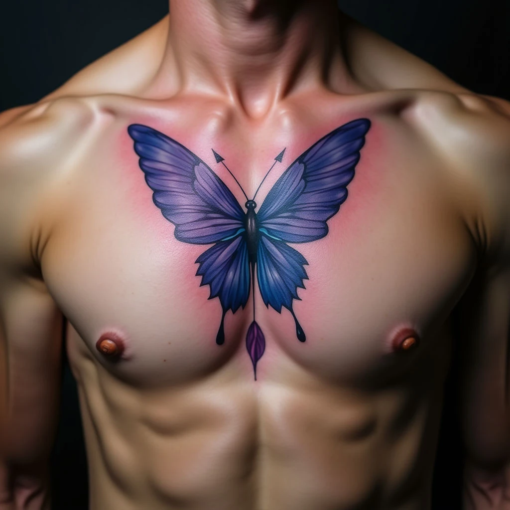 XL Watercolor Sternum Tattoos: Blue & Purple Placement Ideas