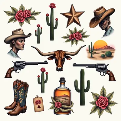 Classic Western Tattoo Flash Sheet Collection