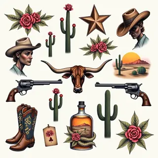 Classic Western Tattoo Flash Sheet Collection